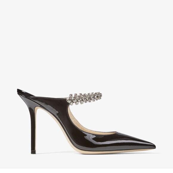 Jimmy Choo Bing 100 Patent Leather Mules with Crystal Strap Heels - Picture 3 of 10
